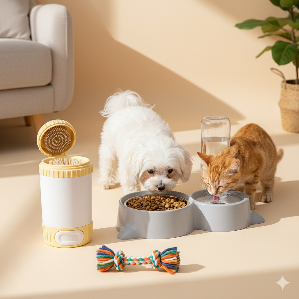 Clean & Feed Combo – Automatic Paw Cleaner + AutoPet Feeder