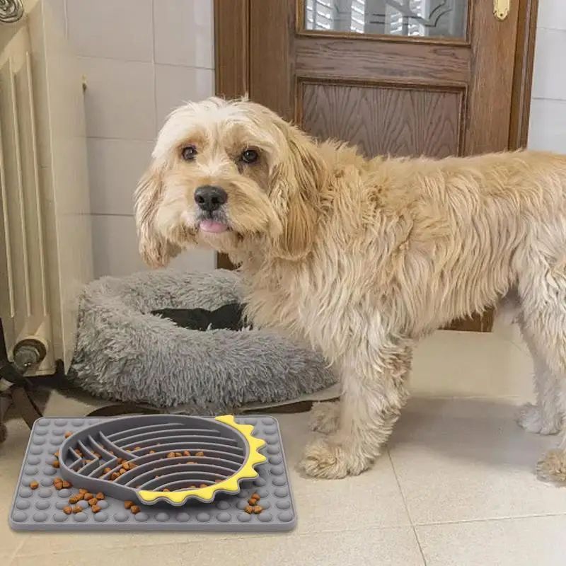 Dog using calming lick mat