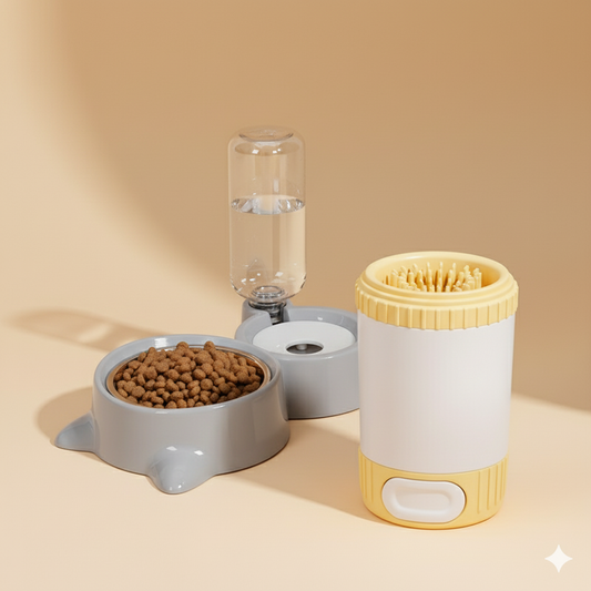 Clean & Feed Combo – Automatic Paw Cleaner + AutoPet Feeder