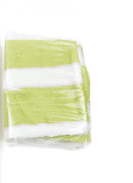 Packaged product with green and white stripes on a white background